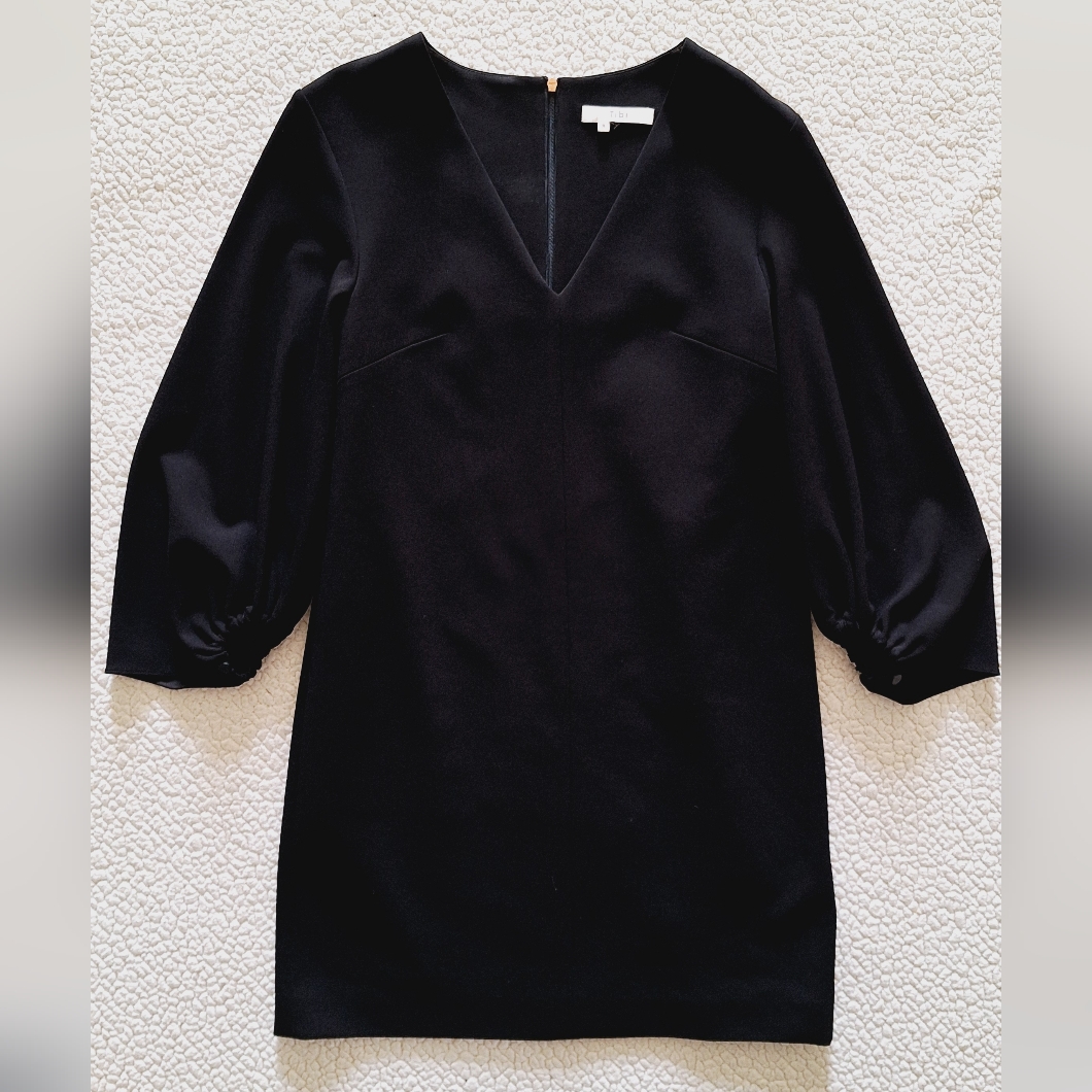 Tibi Black Crepe 3/4 Cinched Sleeves Shift Dress Us 8 Org $425